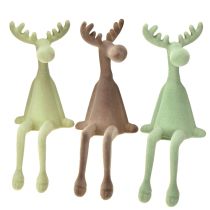 gjenstander Kantkrakk elgdekorasjon flokket grønn brun mint 31 cm 3 stk