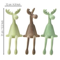 gjenstander Kantkrakk elgdekorasjon flokket grønn brun mint 31 cm 3 stk