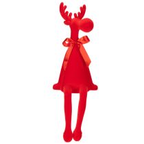 gjenstander Dekorativ elgfigur med sløyfe, sittende, flokket hylleholder, 54 cm