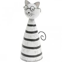 gjenstander Katt med briller, dekorativ figur til plass, kattefigur metall sort og hvit H16cm Ø7cm