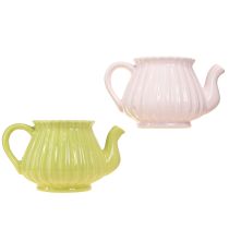 gjenstander Keramisk dekorativ tekanne plantekasse rosa grønn 19,5×13,5×11cm 2 stk.