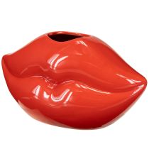 gjenstander Keramikkvase med rød kyssemunn, dekorativ vase 17 × 8,5 × 9 cm