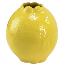 Keramikkvase gul sitrondekor middelhavs Ø12cm H14,5cm