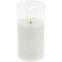 gjenstander LED lys i glass ekte voks hvit Ø7,5cm H10cm
