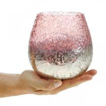 Glasslykt, telysholder, borddekorasjon, lyseglass rosa / sølv Ø15cm H15cm
