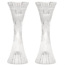 gjenstander Lysestake i glass, klare lysestaker med spor, H20 cm, 2 stk.