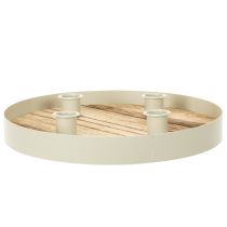 gjenstander Lysestake for fire spisslys, rundt trebrett, 25 cm