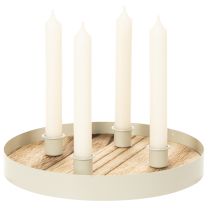 gjenstander Lysestake for fire spisslys, rundt trebrett, 25 cm