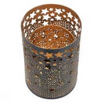 gjenstander Lysholder metallstjerner sort/gull H10/15cm sett med 2 stk