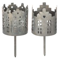 gjenstander Telysholder og lysholder med pigg, husdesign, 6 cm, 2 stk.