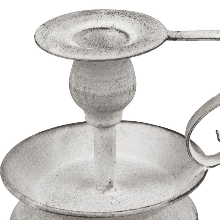 gjenstander Lysestake metall lysestake håndtak hvit grå 12,5cm