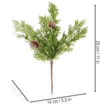 gjenstander Kunstig furukvist med kongler, snødekt, 28 cm, 6 stk.