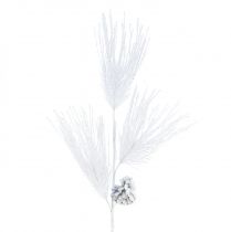 Kunstig furukren med kongler hvit glitter L55cm
