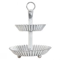 gjenstander Shabby Chic metall hvitt serveringsstativ med 2 etasjer 16,5 cm