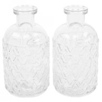 Liten glassvase vase diamantmønster glass transparent H12,5cm 6stk