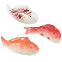 gjenstander Koi dekorativ fisk keramikk rød hvit flytende 15cm 3stk