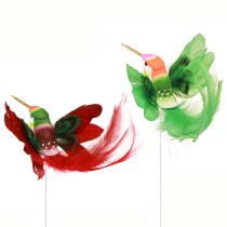 gjenstander Hummingbird dekorasjon på pinne turkis burgunder 13-15cmx9-10cm 6 stk.