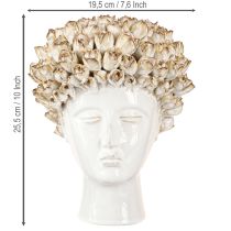 gjenstander Hodevase Keramikkvase med roser Hvit Brun Ø19cm H2,5cm