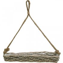 gjenstander Hengekurv, blomsterpotte, vevd blomsterpotte, naturlige farger, hvitvasket, L43,5 cm