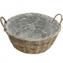 gjenstander Stor rottingkurv med håndtak, naturhvit, XL-plantekasse i landlig stil, dekorativ kurv for planter og oppbevaring, Ø51 cm
