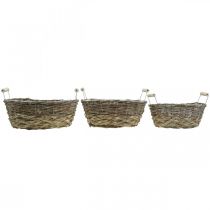 gjenstander Naturlig kurv for planting, kurv med håndtak, plantekasse shabby chic hvitvasket L31/27,5/24cm H12/11,5/10cm sett med 3 stk.