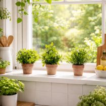 gjenstander Kunstig plante i blomsterpotte med realistisk tekstur for innendørs bruk og dekorasjon, 18 cm, 3 stk.
