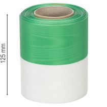 gjenstander Moiré-kransbånd 125 mm x 25 m i grønt og hvitt, taftvevd bånd, nasjonalt bånd, dekorativt bånd