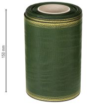 gjenstander Moiré-kransbånd, 150 mm, mørkegrønt med gullperlekant, taftvevd, 25 m rull for dekorasjon og design