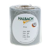 gjenstander Satengkransbånd, sølv, 100 mm bredt, 25 m langt, til begravelseskranser, minnekranser og jubileer, værbestandig og komposterbar