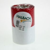 gjenstander Moiré-kransbånd, sørgebånd hvitt-rødt, dekorativt bånd 150 mm, minnebånd fleur-sorgebånd, acetattaft 25 m