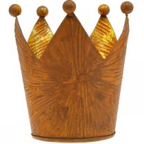 gjenstander Telysholder krone rust gulllook metalldekor H10cm