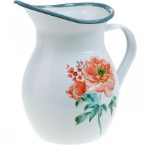 Dekorativ mugge, blomstervase vintage -look, emaljekanne med rosemotiv H19cm