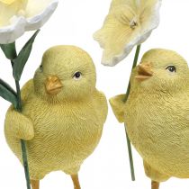 God påske kyllinger, kyllinger med blomster, påskebordpynt, dekorative kyllinger H11/11,5 cm, sett med 2