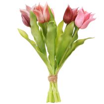 gjenstander Kunstige Blomster Krone Tulipaner Lilla Rosa 7 stk i haug 34cm