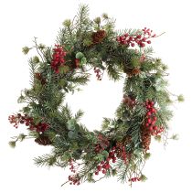 gjenstander Kunstig adventskrans med røde bær og dekorativ krans Ø45 cm