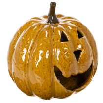 gjenstander Keramisk gresskar med ansikt, LED-dekorasjon, Halloween, 19 cm