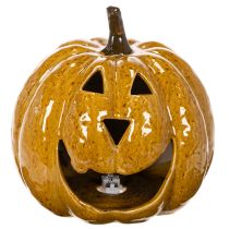 gjenstander Keramisk gresskar med ansikt, LED-dekorasjon, Halloween, 19 cm