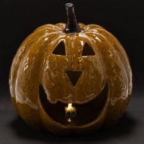 gjenstander Keramisk gresskar med ansikt, LED-dekorasjon, Halloween, 19 cm