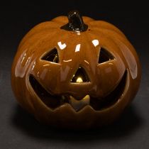 gjenstander Keramisk gresskar LED Halloween-dekorasjon liten 10 cm