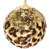 gjenstander Julekule leopardmønster med gyllent glitter 7 cm 3 stk