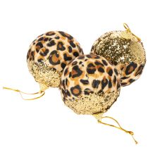 gjenstander Julekule leopardmønster med gyllent glitter 7 cm 3 stk