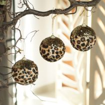 gjenstander Julekule leopardmønster med gyllent glitter 7 cm 3 stk