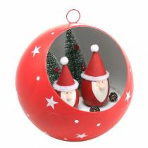Julekule til å henge julenisser og LED rød Ø20cm for batterier