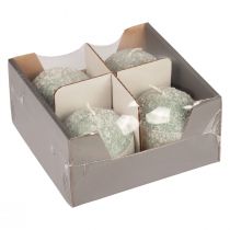 gjenstander Sett med 4 grønne kulelys 8 cm glitter snøball juledekorasjon adventslys