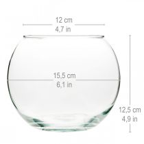 gjenstander Ballvase Glassvase Klar rundbordsvase Blomstervase Ø15,5cm H12,5cm