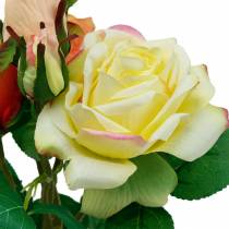 gjenstander Kunstige blomster, bukett med roser, borddekorasjoner, silkeblomster, kunstige roser gul-oransje