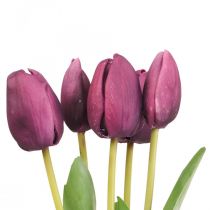 Kunstige blomster tulipan lilla, vårblomst 48 cm bunt med 5