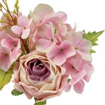 Kunstig bukett, hortensia bukett med roser rosa 32cm