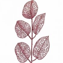 Kunstige planter, deco blader, kunstig gren rosa glitter L36cm 10p