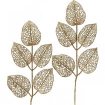 gjenstander Kunstige planter, grendekor, deco blad gyllen glitter L36cm 10p